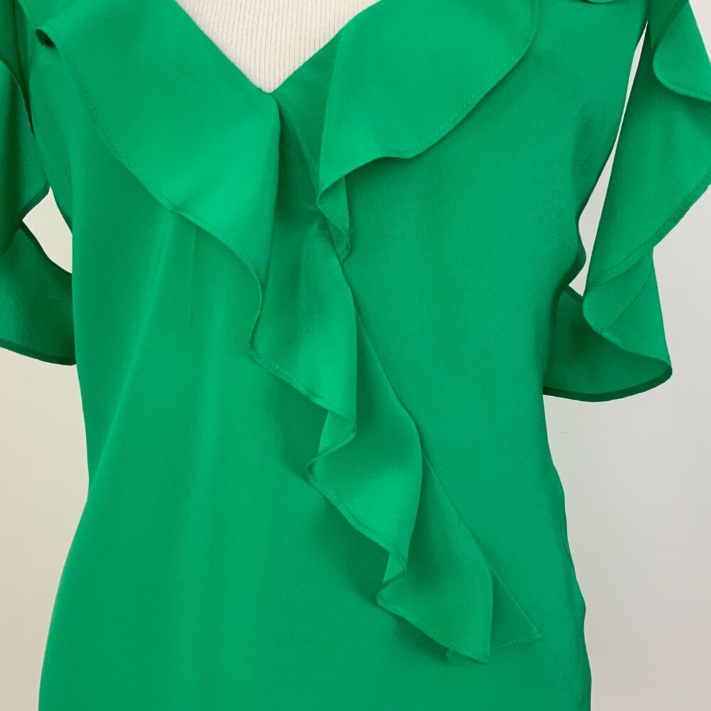 Amanda Uprichard Silk Ruffle Front Spaghetti Strap Cami Top Kelly Green Medium - Picture 11 of 16